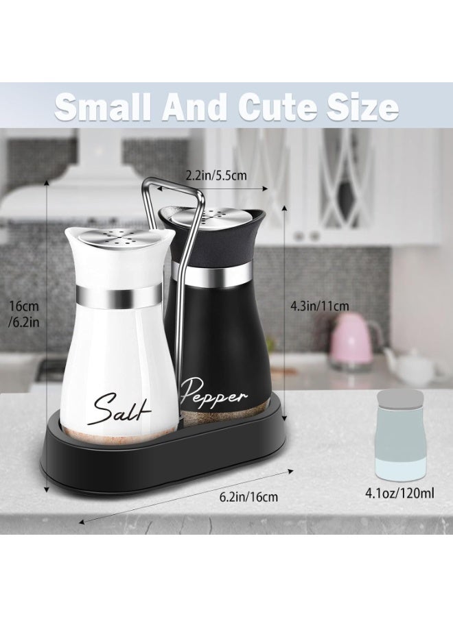 ChicAbode 2 PCS Stainless Steel and Glass Salt and Pepper Shaker Set with Holder | Black and White Salt and Pepper Shakers Kitchen Essential | Durable and Elegant Design (Black&White) - Image 2